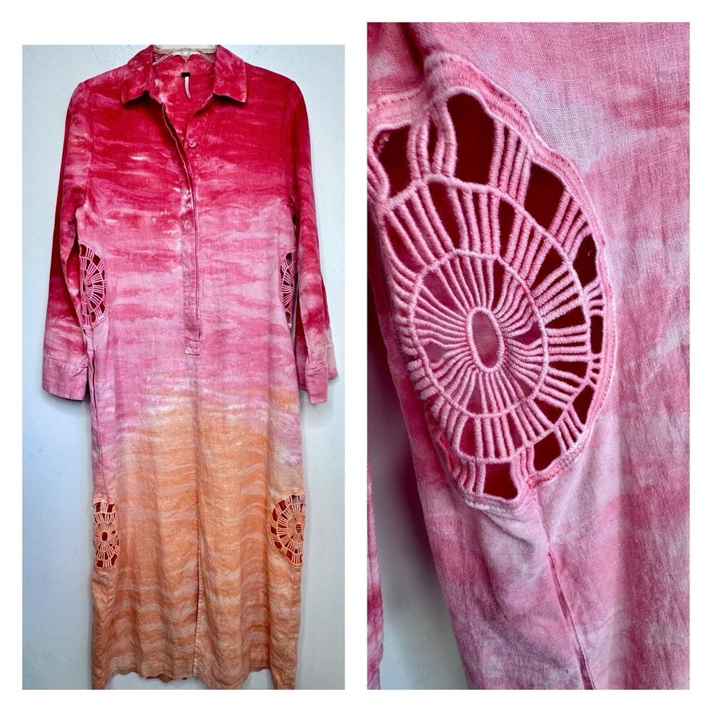 YFB Xsmall Orange Pink Tie Dye Linen Blend Vacation Crocheted Sun Protection ￼